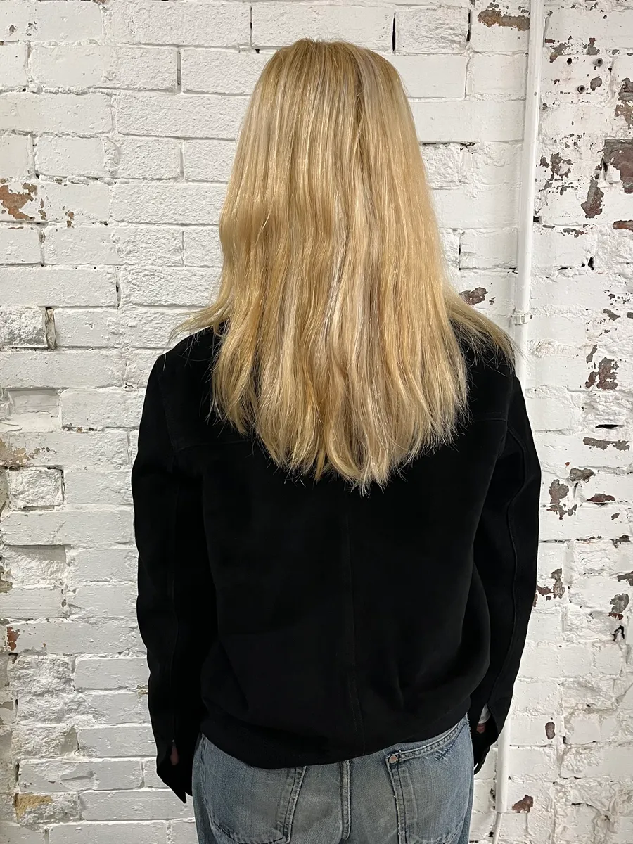 AW2017 Saint Laurent Black Goat Suede Leather Trucker Jacket - Image 3
