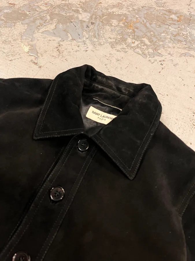 AW2017 Saint Laurent Black Goat Suede Leather Trucker Jacket - Image 5