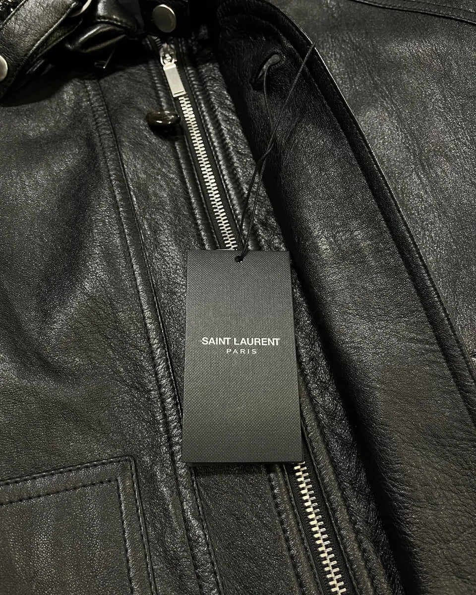 AW2017 Saint Laurent Black Leather Hooded Detachable Collar Jacket - Image 12