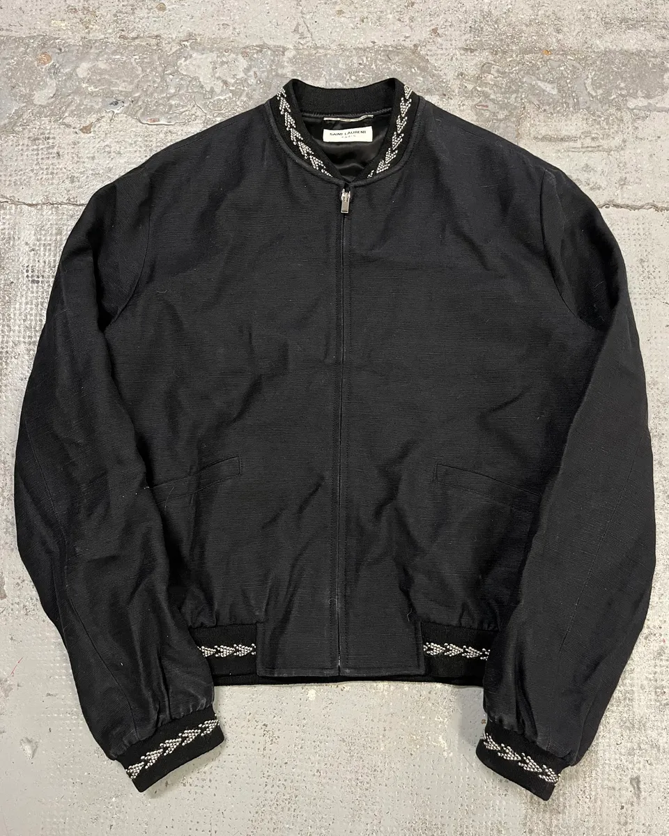 AW2017 Saint Laurent Black Silk Embroidered Bomber Jacket
