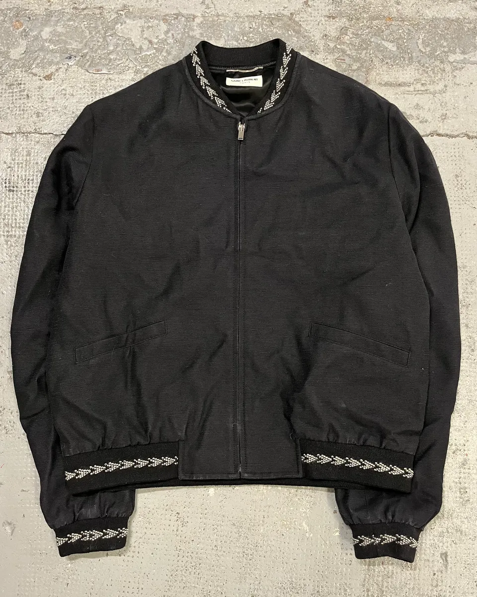 AW2017 Saint Laurent Black Silk Embroidered Bomber Jacket - Image 4