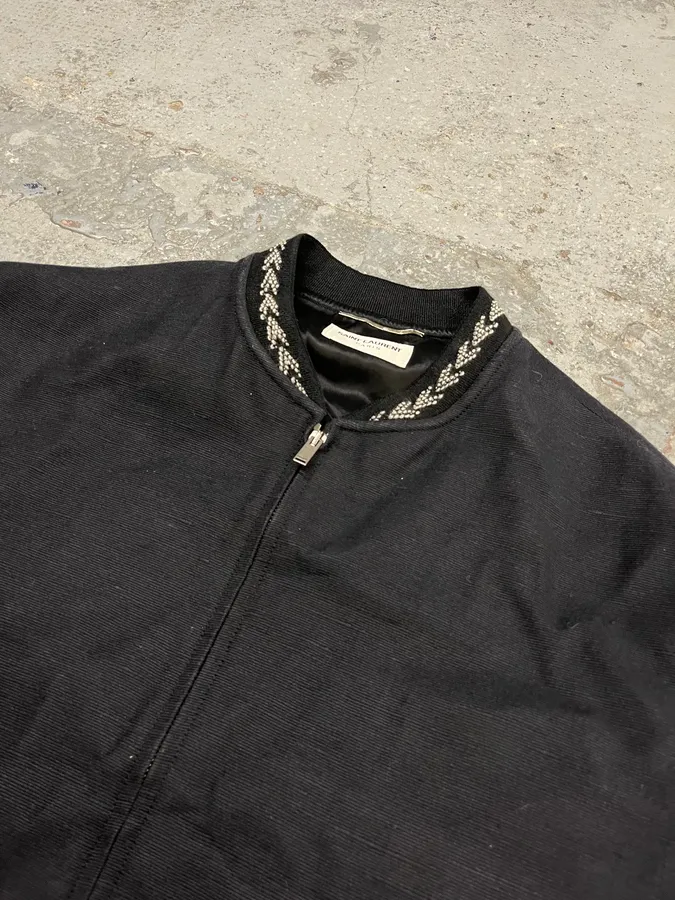 AW2017 Saint Laurent Black Silk Embroidered Bomber Jacket - Image 5