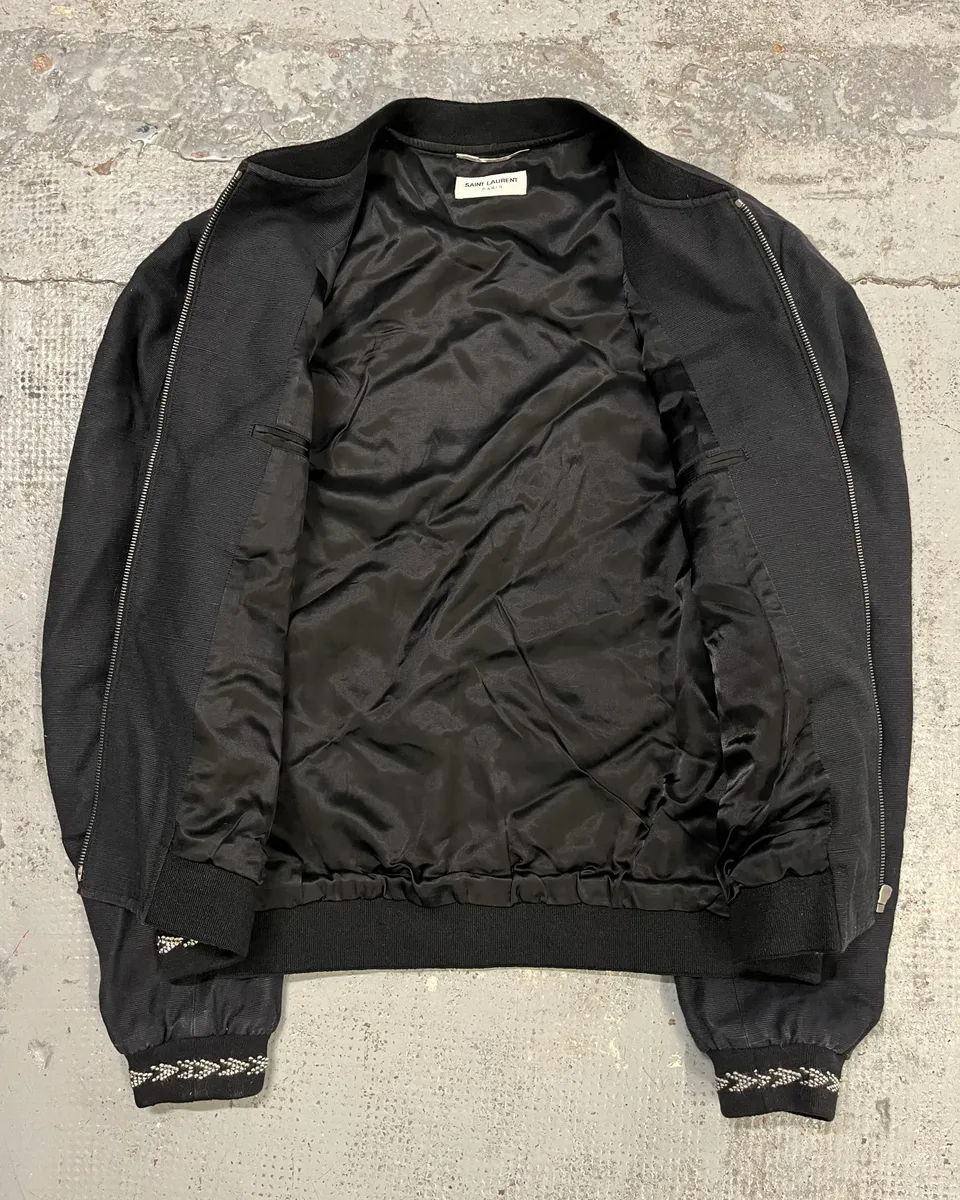 AW2017 Saint Laurent Black Silk Embroidered Bomber Jacket - Image 8