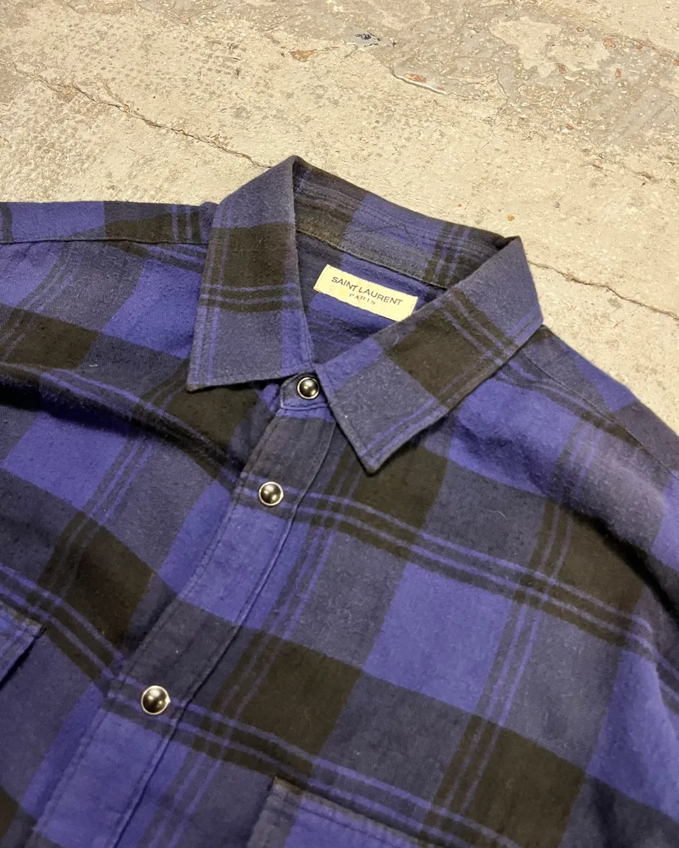 AW2017 Saint Laurent Blue & Black Flannel Shirt - Image 5