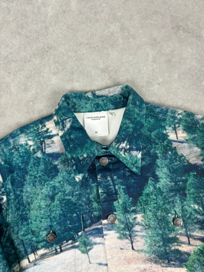 AW2018 Calvin Klein Printed Landscape Scene Graphic Denim Jacket - Image 4
