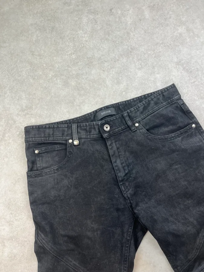 AW2018 Cavalli Black Rock Biker Denim Jeans - Image 5