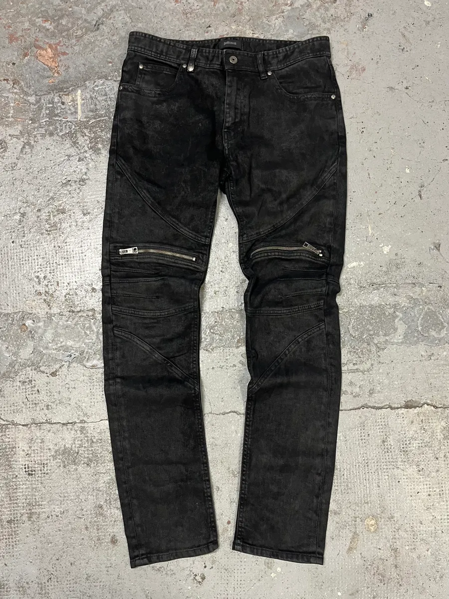 AW2018 Cavalli Black Rock Biker Denim Jeans - Image 2