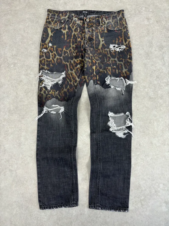 AW2018 Cavalli Fire Magma Leopard Grey Denim Jeans
