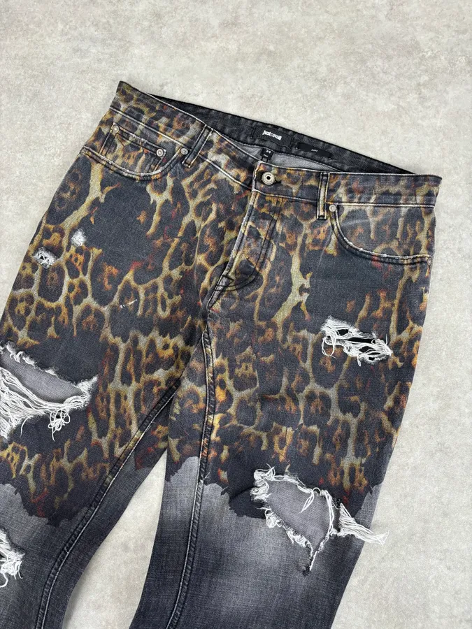 AW2018 Cavalli Fire Magma Leopard Grey Denim Jeans - Image 2