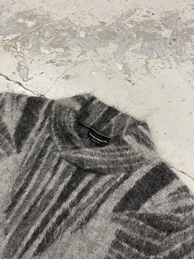 AW2018 Emporio Armani Abstract Structured Grey Mohair Sweater - Image 6