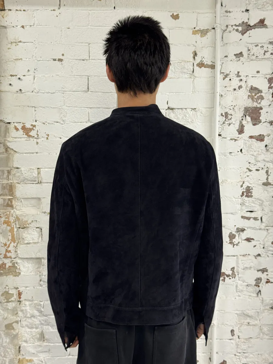 AW2018 Emporio Armani Biker 3-Zip Dark Navy Suede Leather Jacket - Image 4