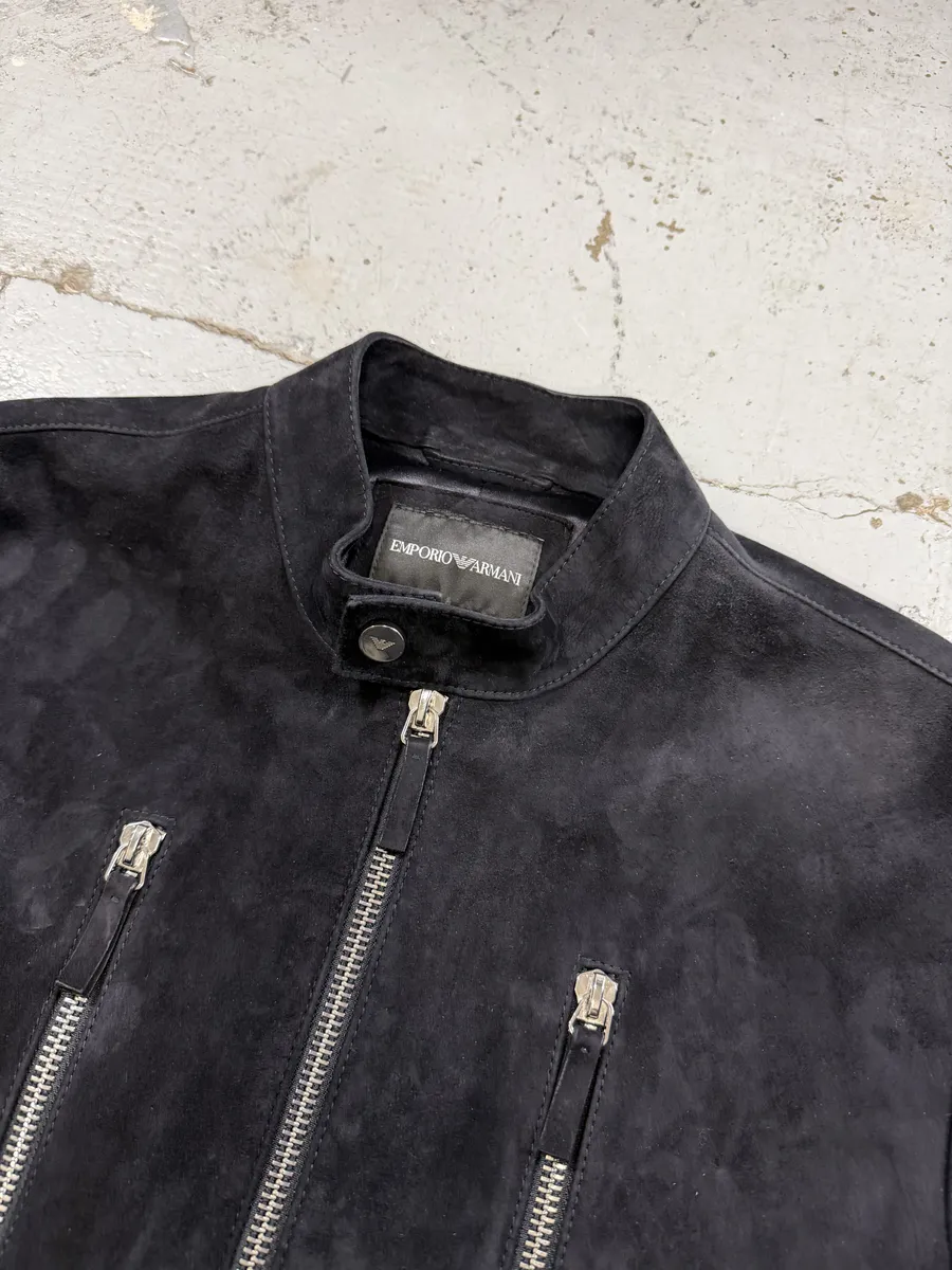 AW2018 Emporio Armani Biker 3-Zip Dark Navy Suede Leather Jacket - Image 8