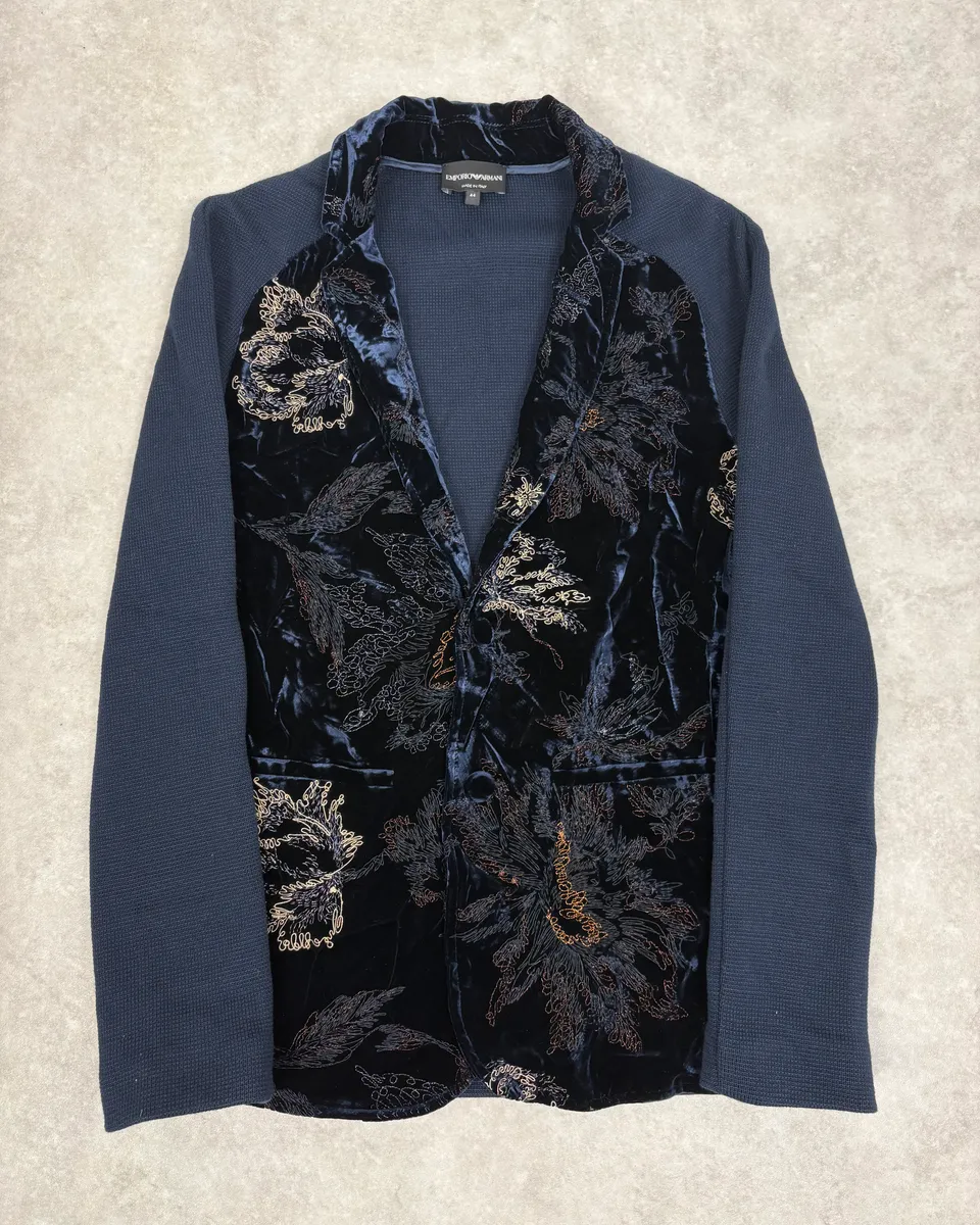 AW2018 Emporio Armani Black Floral Velvet & Navy Jacket