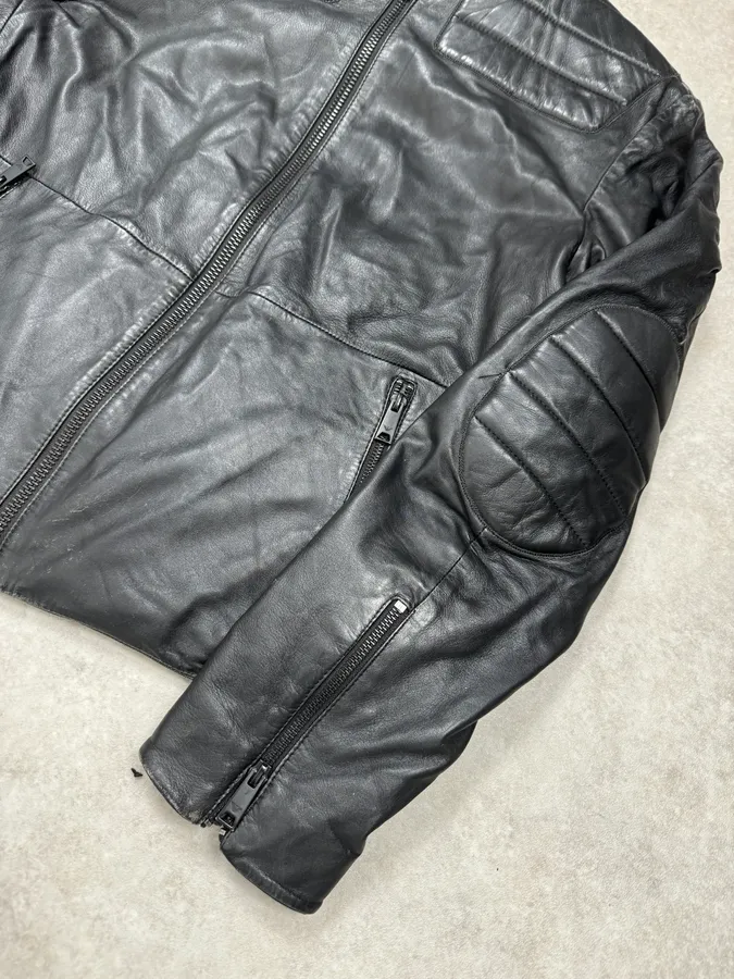 AW2018 Emporio Armani Black Padded Biker Leather Jacket - Image 6