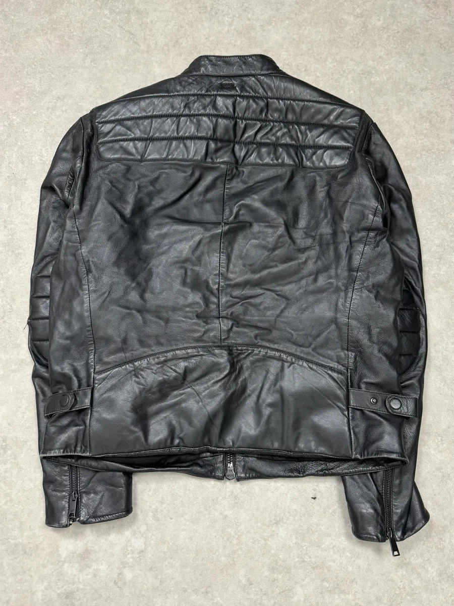 AW2018 Emporio Armani Black Padded Biker Leather Jacket - Image 8