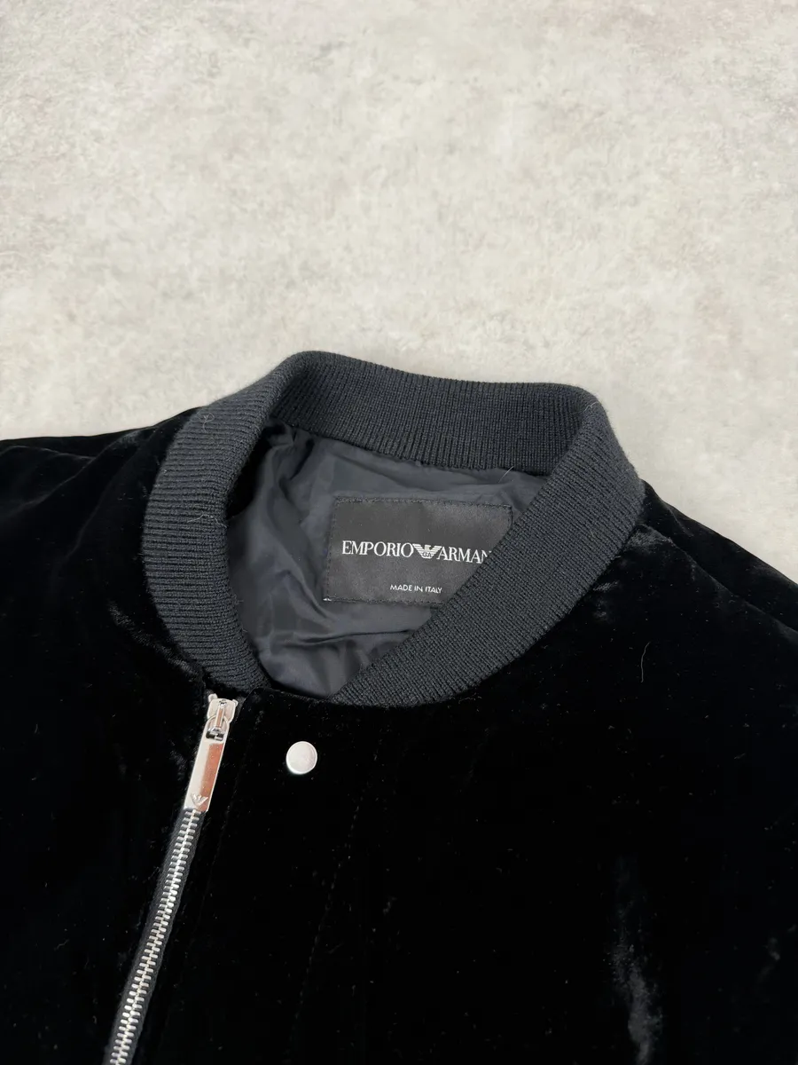 AW2018 Emporio Armani Black Velvet Bomber Jacket - Image 7