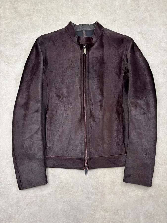 AW2018 Emporio Armani Brown Pony Hair Leather Jacket