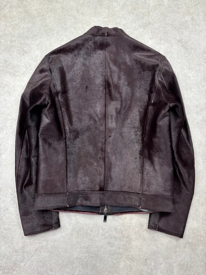 AW2018 Emporio Armani Brown Pony Hair Leather Jacket - Image 5