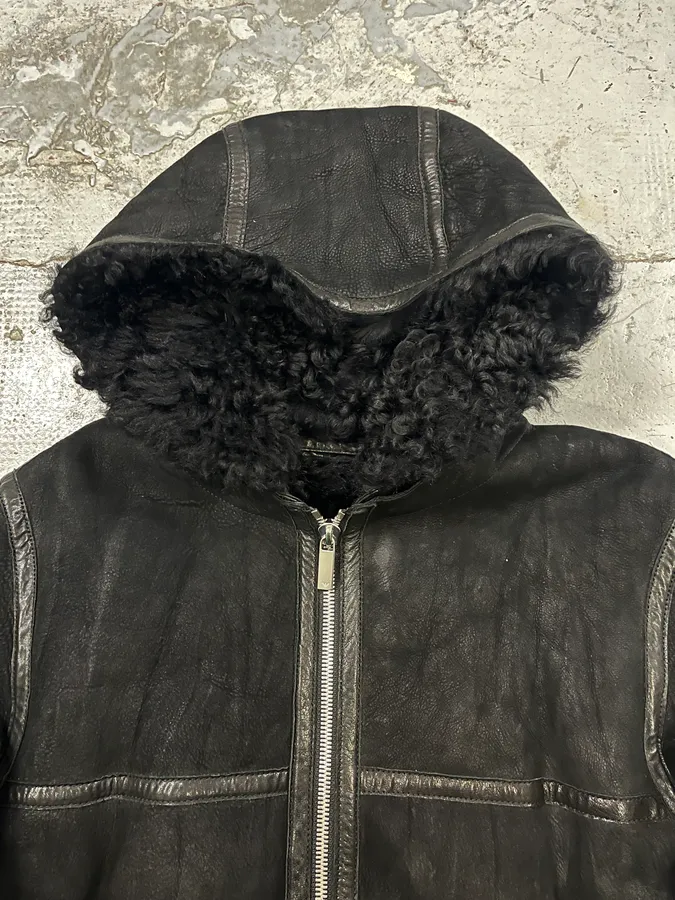 AW2018 Emporio Armani Fur Collar Black Leather Jacket - Image 6