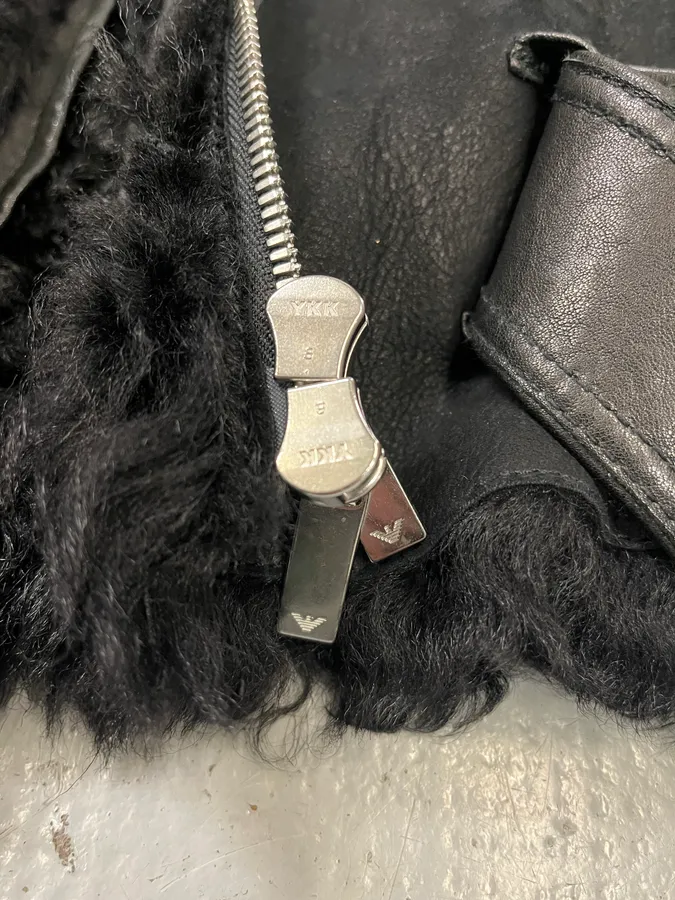 AW2018 Emporio Armani Fur Collar Black Leather Jacket - Image 8