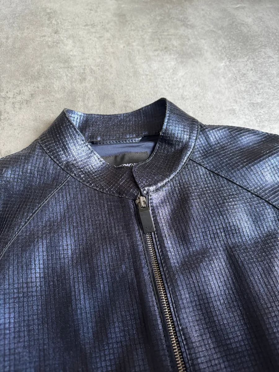 AW2018 Emporio Armani Navy Retro Biker Jacket - Image 10