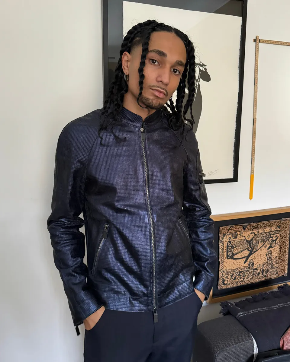AW2018 Emporio Armani Navy Retro Biker Jacket - Image 2