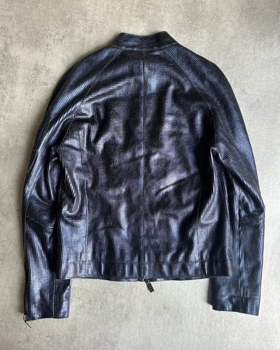 AW2018 Emporio Armani Navy Retro Biker Jacket - Image 3