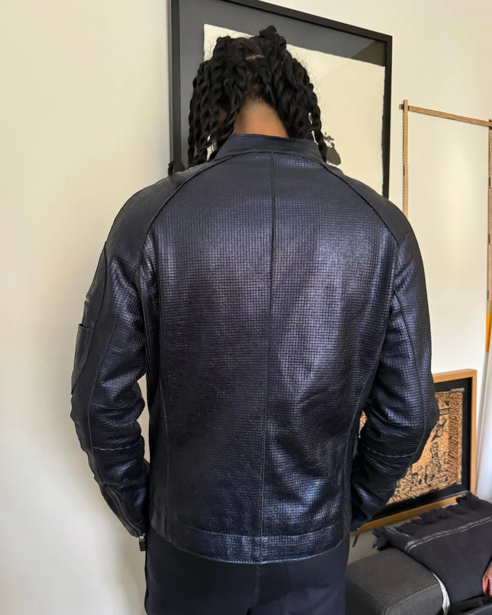 AW2018 Emporio Armani Navy Retro Biker Jacket - Image 4