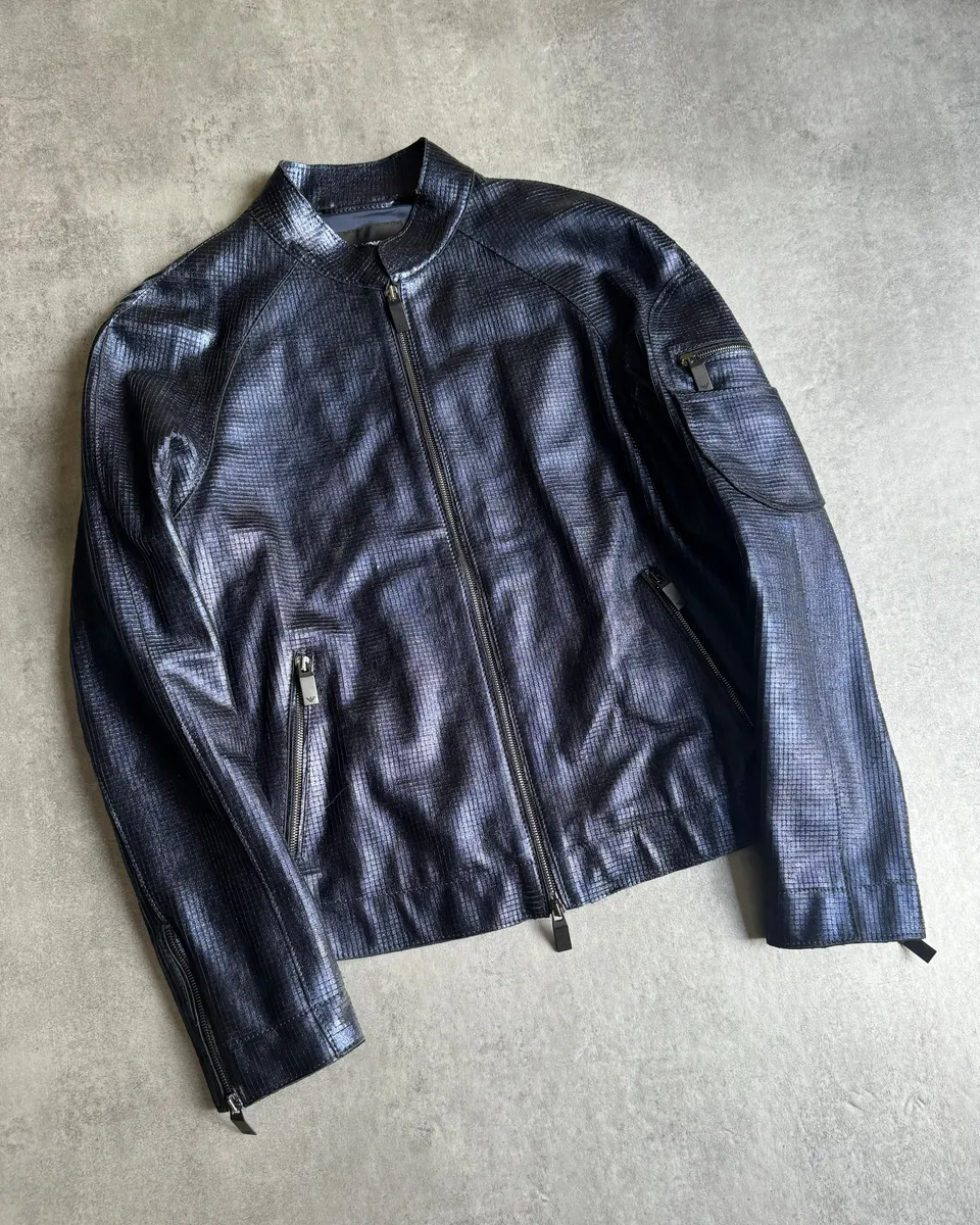 AW2018 Emporio Armani Navy Retro Biker Jacket - Image 5