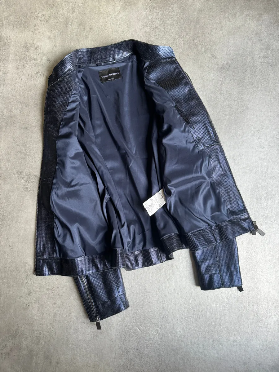 AW2018 Emporio Armani Navy Retro Biker Jacket - Image 7