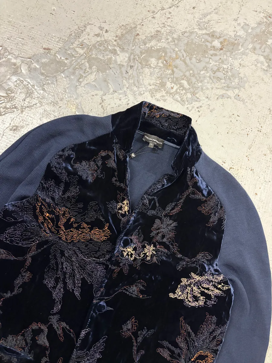 AW2018 Emporio Armani Navy Velvet Floral Embroidered Hybrid Jacket - Image 5