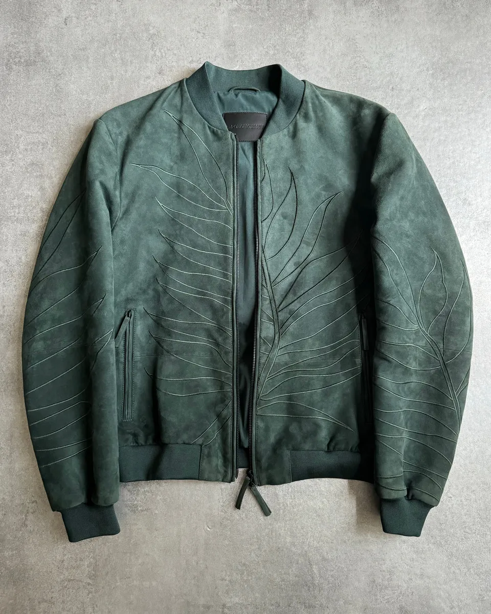 AW2018 Emporio Armani Olive Leaves Natural Leather Bomber Jacket - Image 3