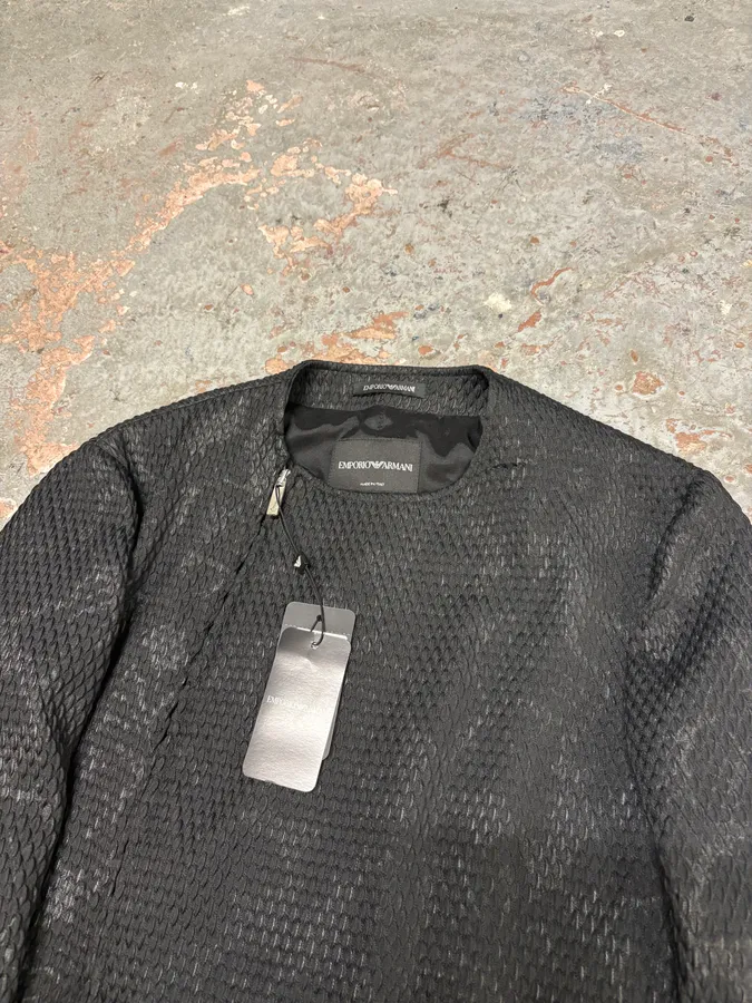 AW2018 Emporio Armani Snakeskin Embossed Black Asymmetrical Jacket - Image 4