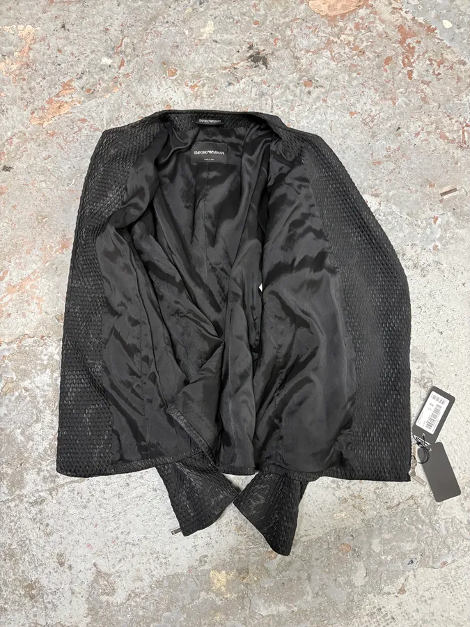 AW2018 Emporio Armani Snakeskin Embossed Black Asymmetrical Jacket - Image 7