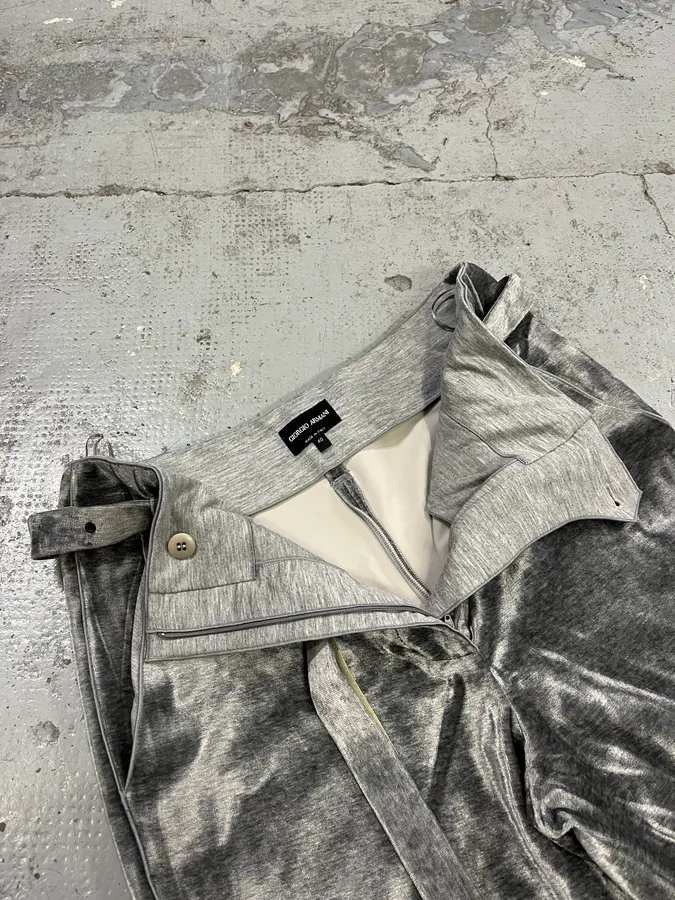 AW2018 Giorgio Armani Belted Wide Soft Grey Silver Pants - Image 9