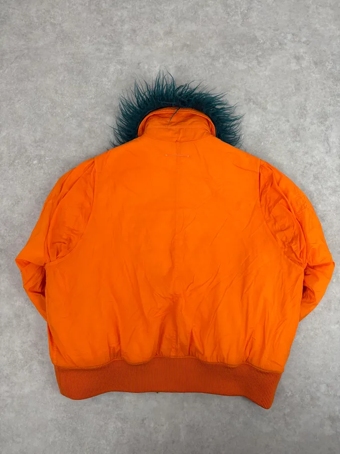 AW2018 Maison Margiela Orange Navy Fur Collar Bomber Jacket - Image 5