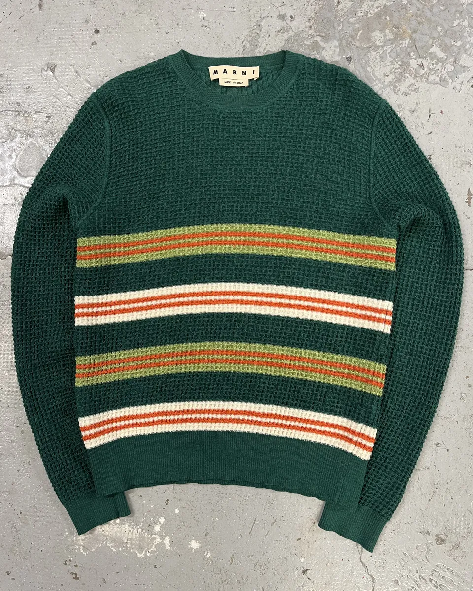 AW2018 Marni Wool Forest Green Stripped Sweater