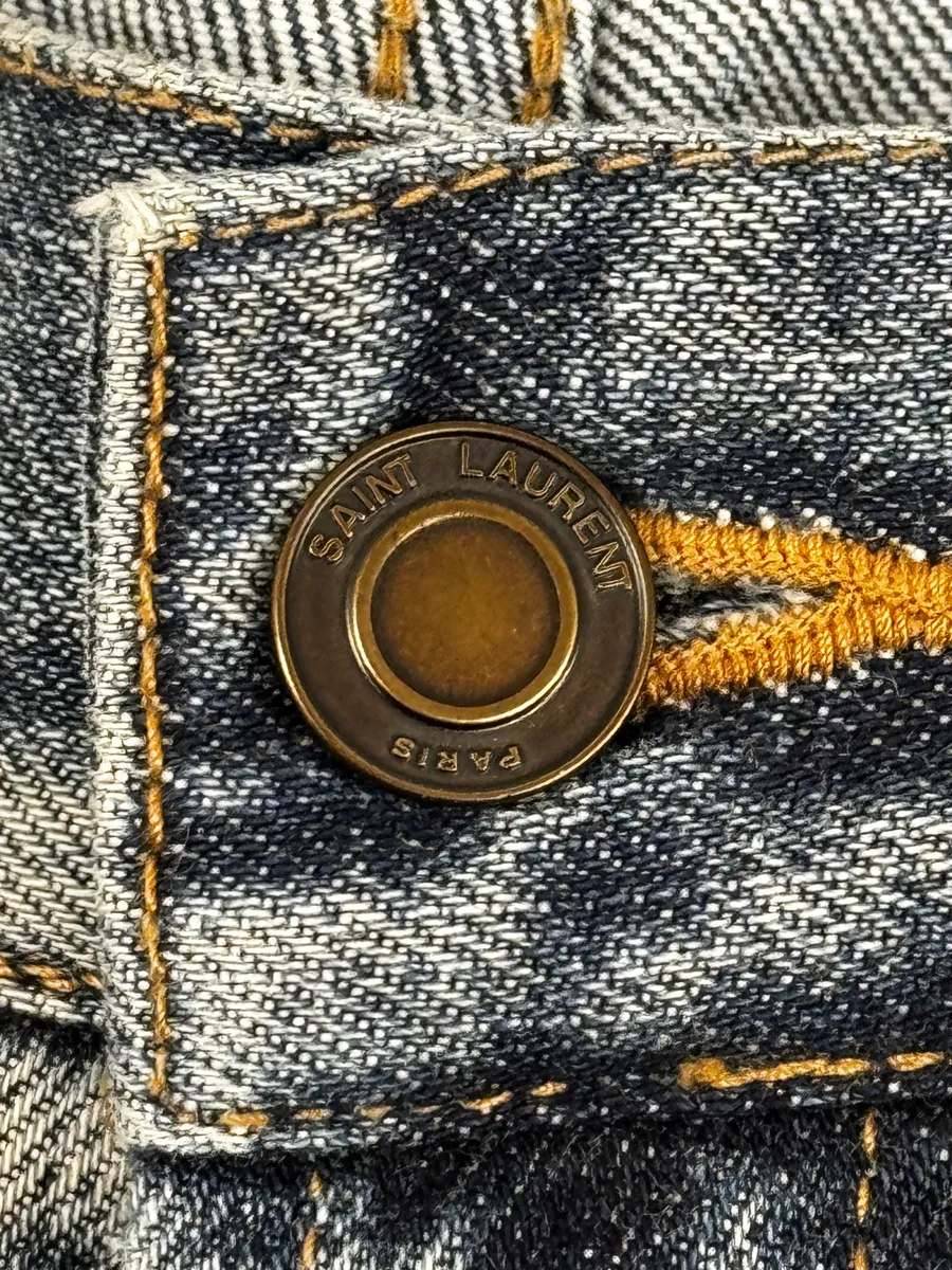 AW2018 Saint Laurent Blue Painted Denim Jeans - Image 11