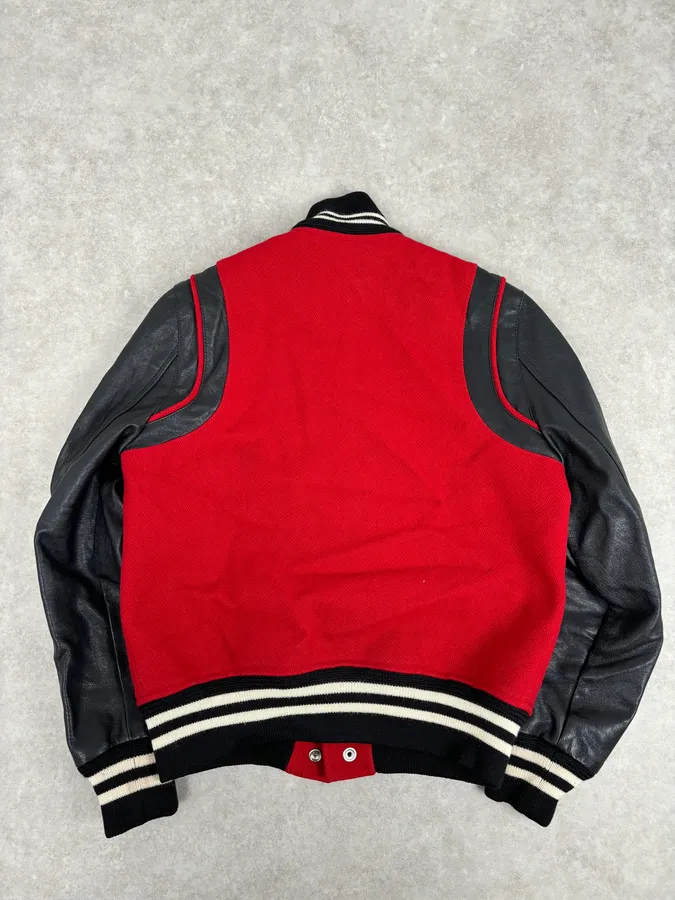 AW2018 Saint Laurent Red & Black Hybrid Leather Varsity Jacket - Image 5