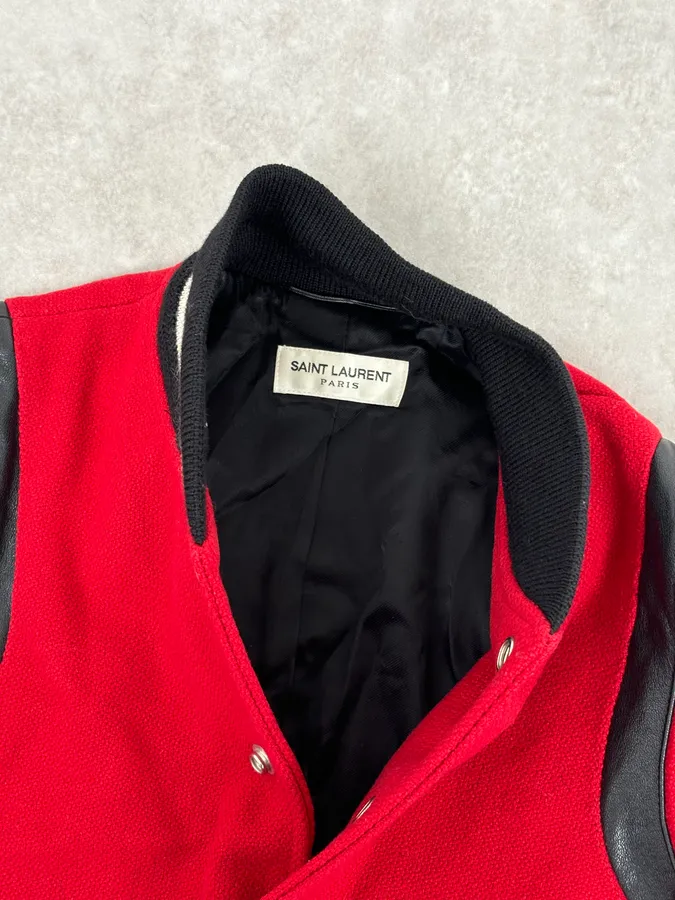 AW2018 Saint Laurent Red & Black Hybrid Leather Varsity Jacket - Image 8