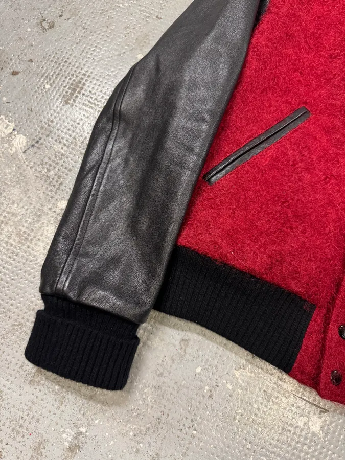 AW2018 Saint Laurent Red Mohair Black Leather Teddy Bomber Jacket - Image 5