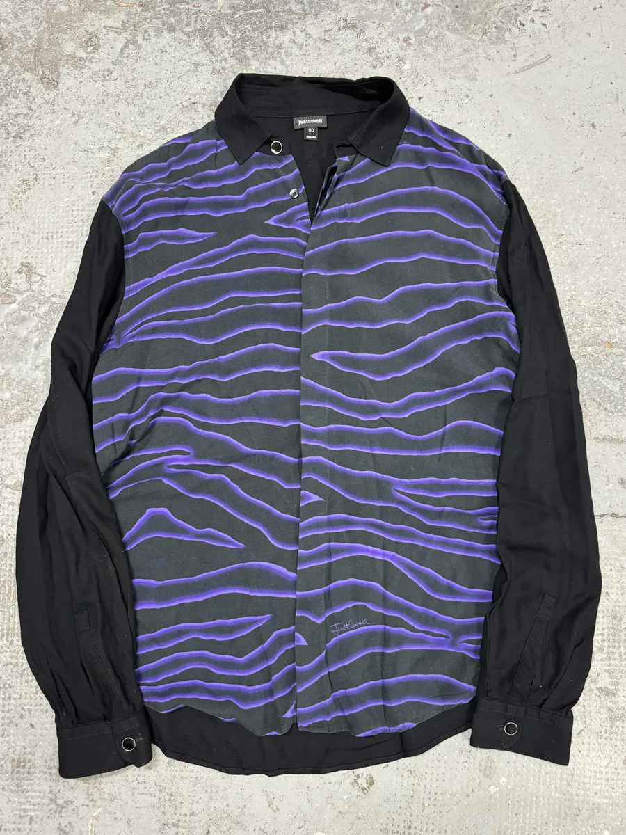 AW2019 Cavalli Black & Purple Hallucination Psycho Shirt