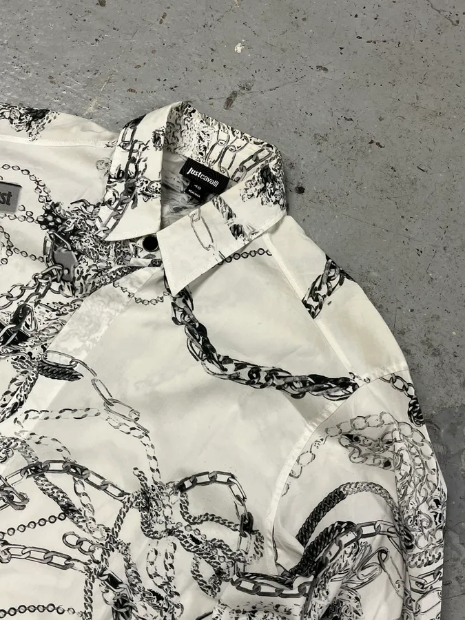 AW2019 Cavalli White Chain Linked Mafia Shirt - Image 5