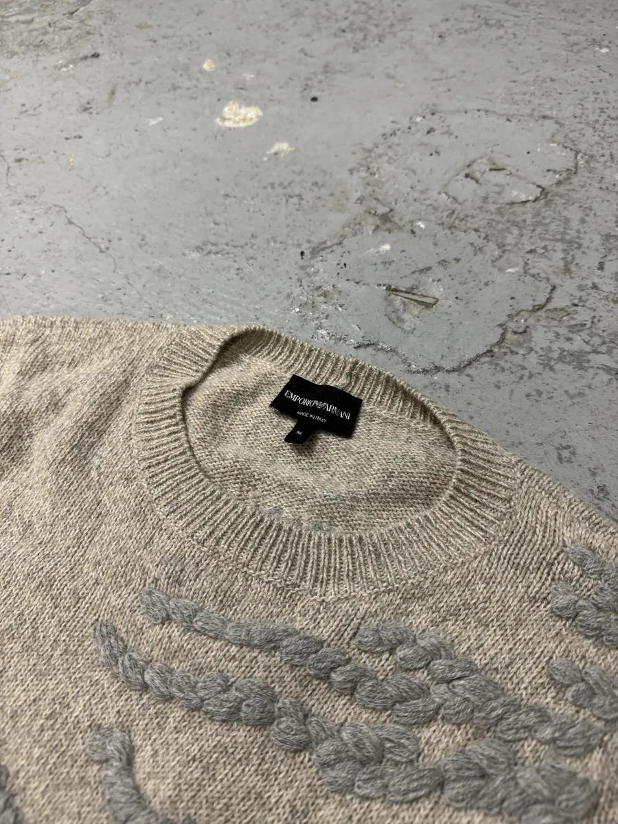 AW2019 Emporio Armani Abstract Roots Wool Beige Sweater - Image 6