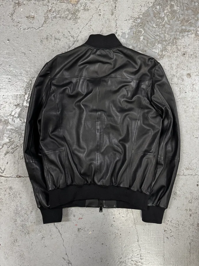 AW2019 Emporio Armani Black Leather Minimalist Biker Jacket - Image 4