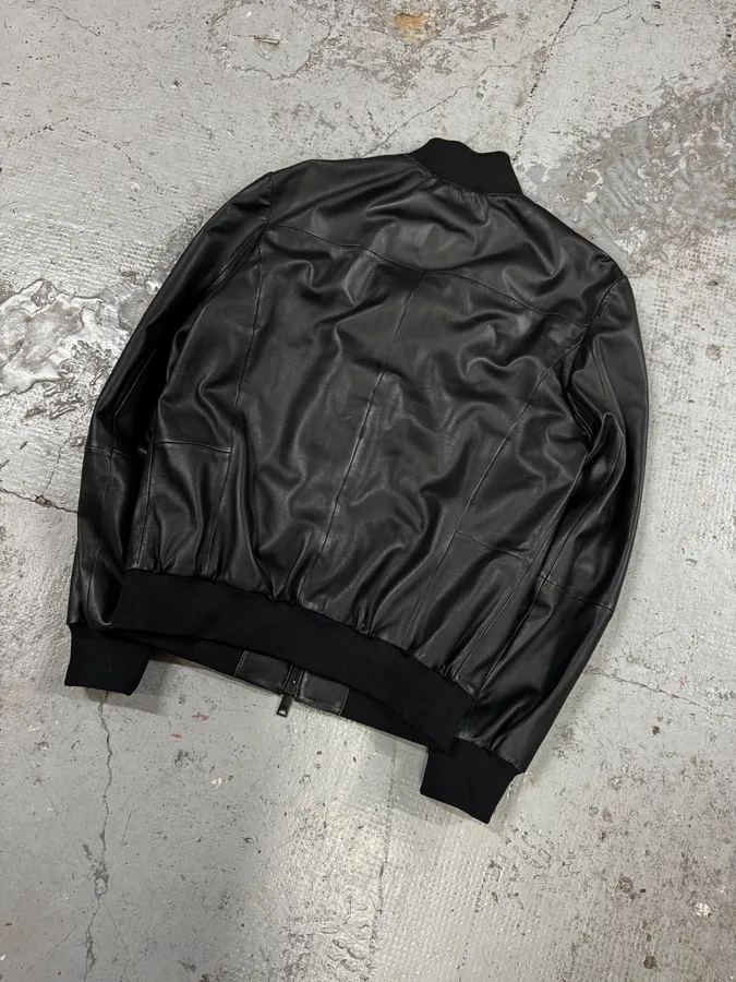 AW2019 Emporio Armani Black Leather Minimalist Biker Jacket - Image 6