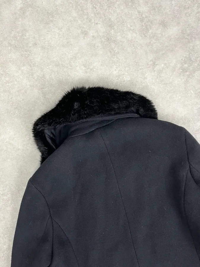 AW2019 Emporio Armani Black Wool Faux Fur Collar Buttoned Coat - Image 7