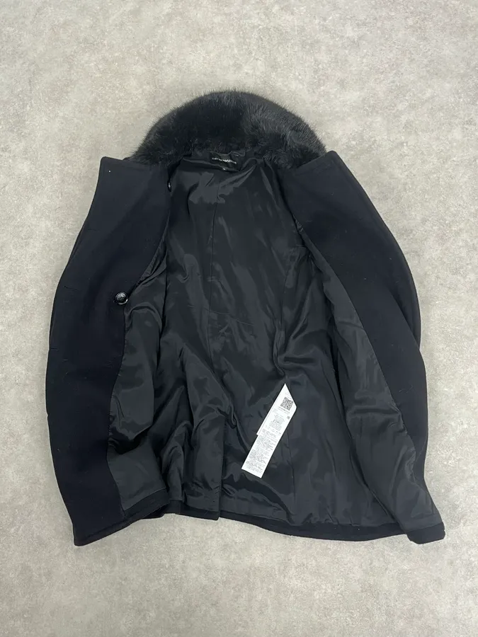 AW2019 Emporio Armani Black Wool Faux Fur Collar Buttoned Coat - Image 8