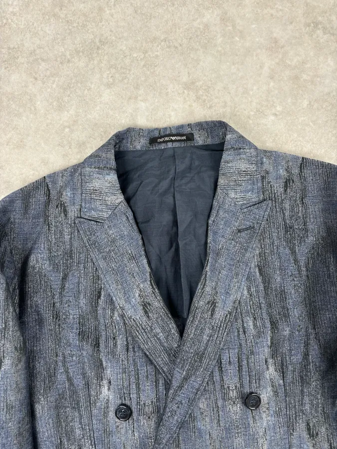 AW2019 Emporio Armani Double-Breasted Metallic Textured Blazer Jacket - Image 4