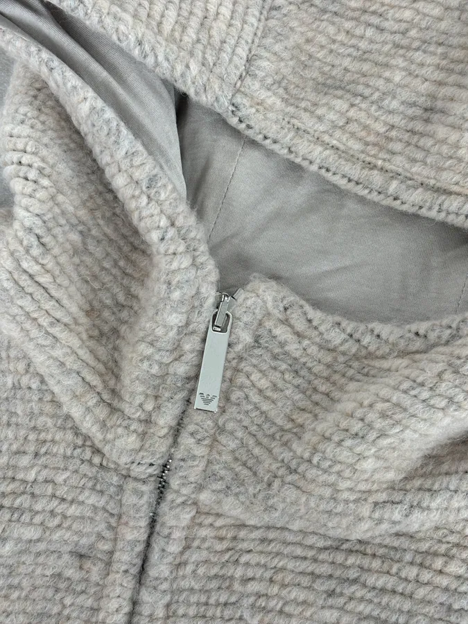 AW2019 Emporio Armani Hooded Grey Knit Zip-up Sweater - Image 9